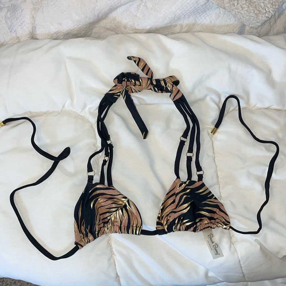 ❤️ Beach Bunny XS Metallic Gold Triple Thread Triangle Bikini top ❤️ F5